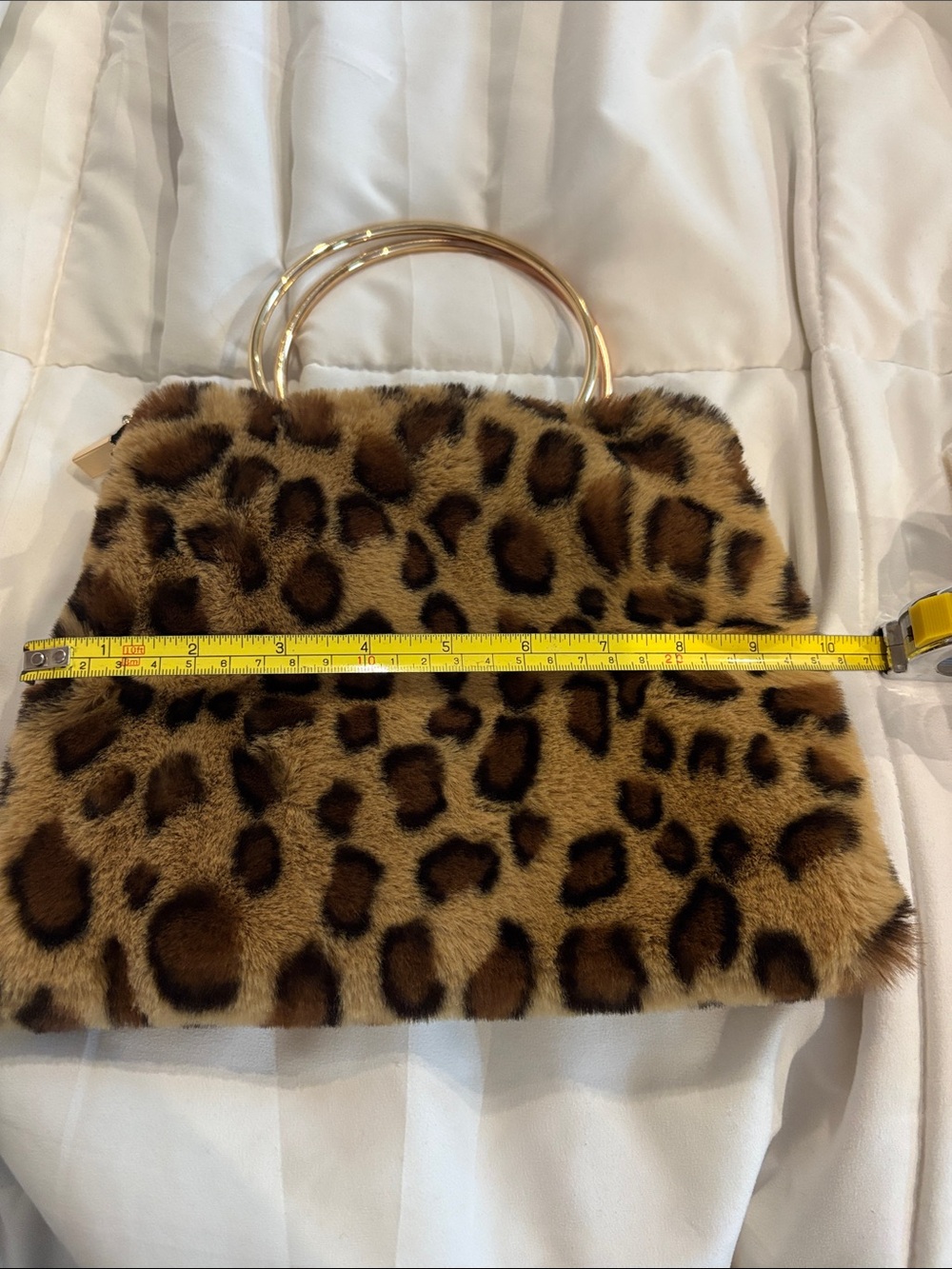 Leopard Print Faux Fur Mini Bag with Gold Ring Handles - Picture 4 of 5